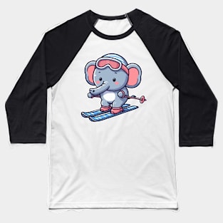 Cute Elephant Skiing Baseball T-Shirt